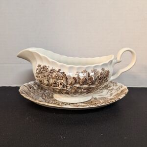 Cotswold gravy boat and matching Plate Countryside Pattern Brown & Cream England